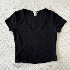 Bozzolo Shirt Tee Top Womens Medium Black Ribbed Neutral Classic Stretch READ